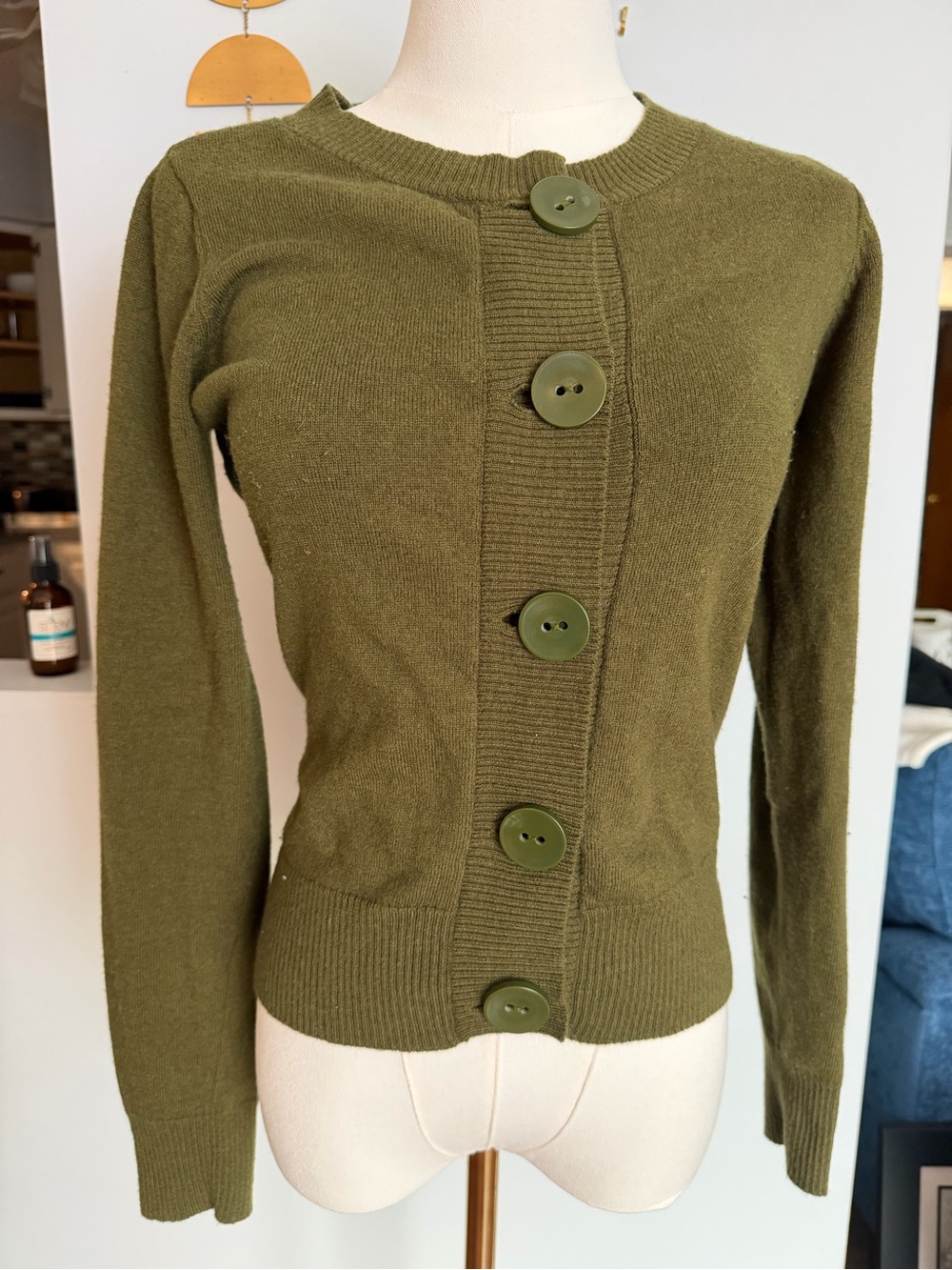 Olive Green Button-Front Women's Cardigan Sweater